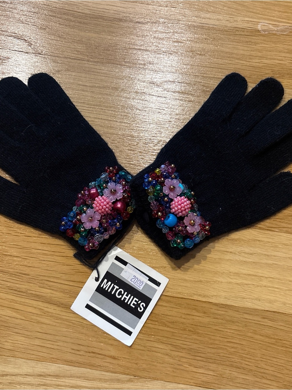 MITCHIE'S Black Beaded Flower Accent Gloves